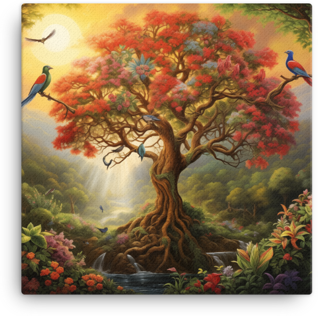 Enchanted Paradise with Blooming Tree Canvas wall art