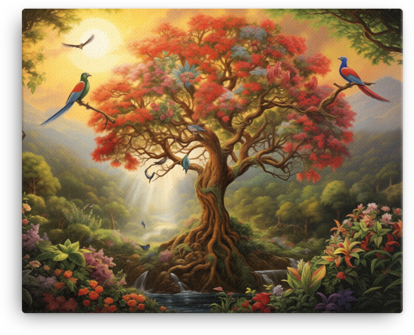 Enchanted Paradise with Blooming Tree Canvas wall art