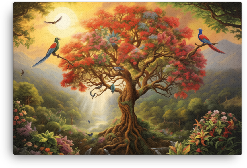 Enchanted Paradise with Blooming Tree Canvas wall art