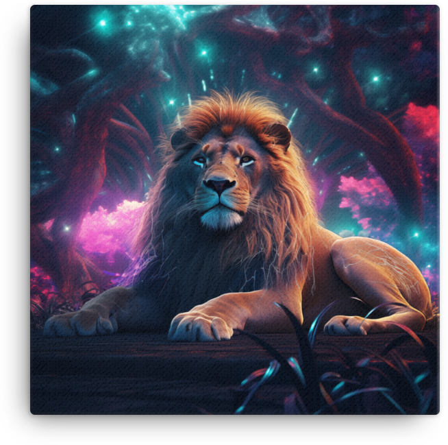 Enchanted Twilight Sovereign Lion Canvas Wall Art
