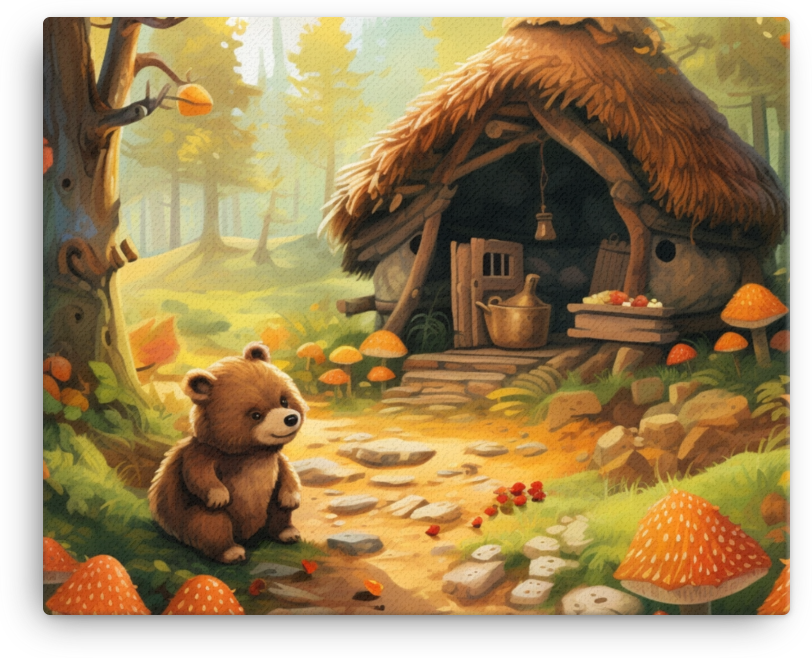 Enchanting Forest Scene with Cute Bear Canvas