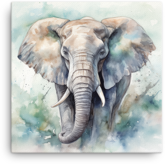 Ethereal Blue Elephant Watercolor Canvas Wall Art