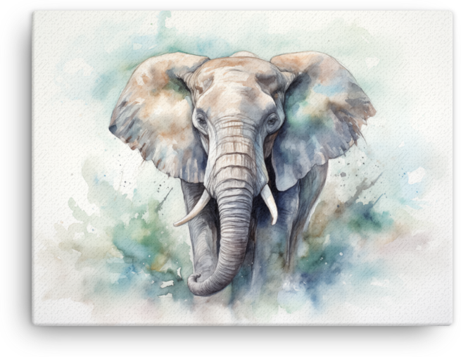 Ethereal Blue Elephant Watercolor Canvas Wall Art