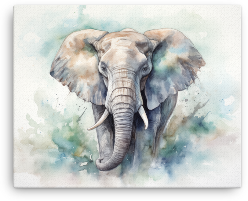 Ethereal Blue Elephant Watercolor Canvas Wall Art