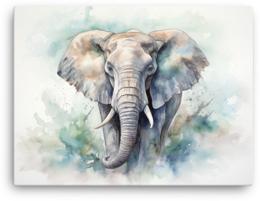 Ethereal Blue Elephant Watercolor Canvas Wall Art