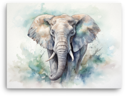 Ethereal Blue Elephant Watercolor Canvas Wall Art