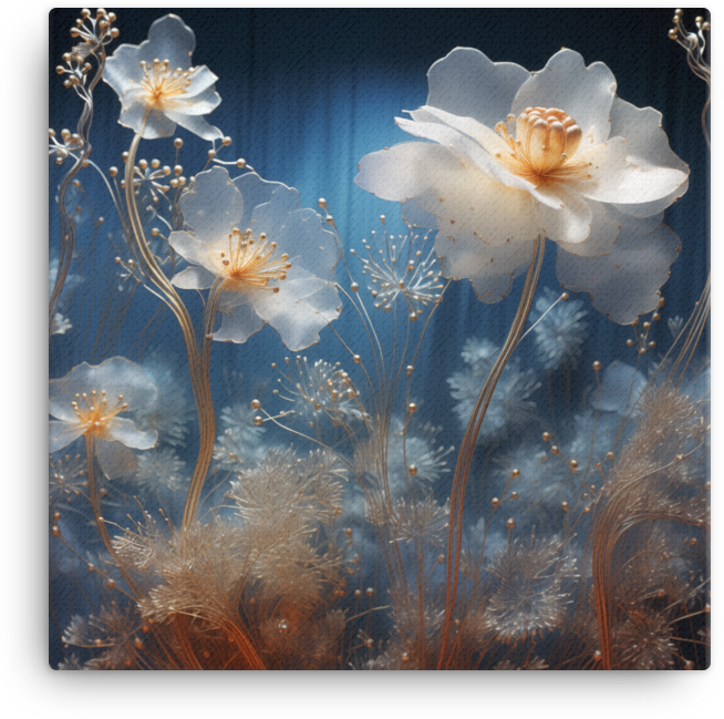 Ethereal Blue Wildflowers in Moonlight Canvas