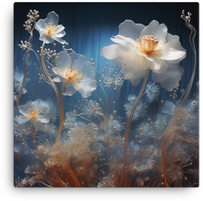 Ethereal Blue Wildflowers in Moonlight Canvas