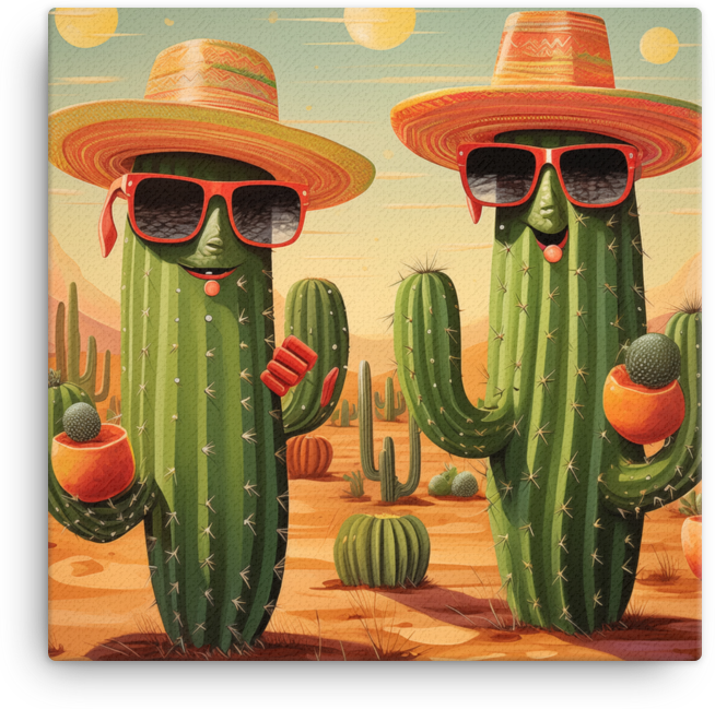 Fashionable Cacti Enjoying the Desert Sun Canvas