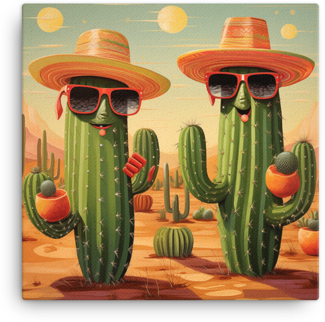 Fashionable Cacti Enjoying the Desert Sun Canvas