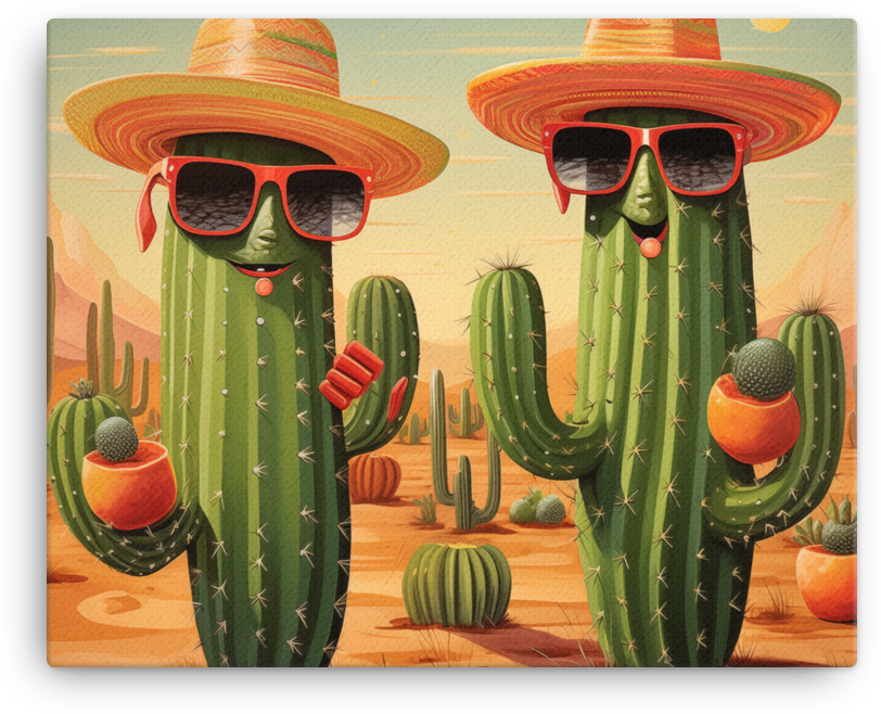 Fashionable Cacti Enjoying the Desert Sun Canvas