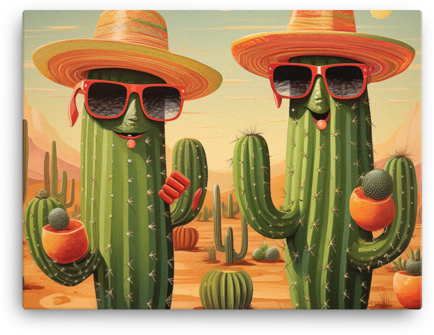 Fashionable Cacti Enjoying the Desert Sun Canvas
