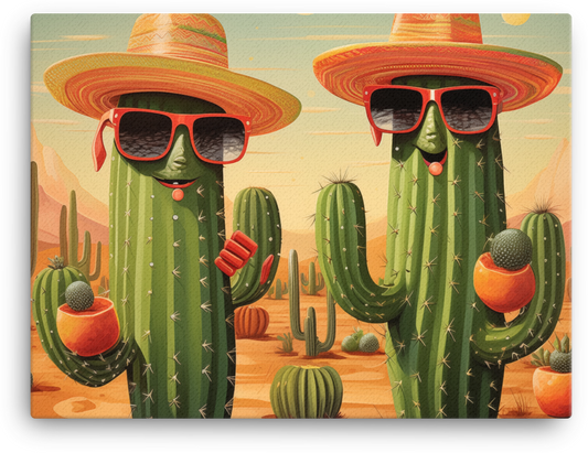 Fashionable Cacti Enjoying the Desert Sun Canvas