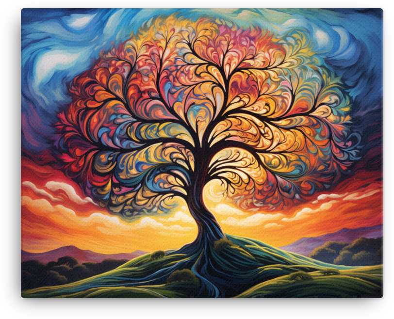 Fiery Sunset and Swirling Sky Tree Canvas wall art