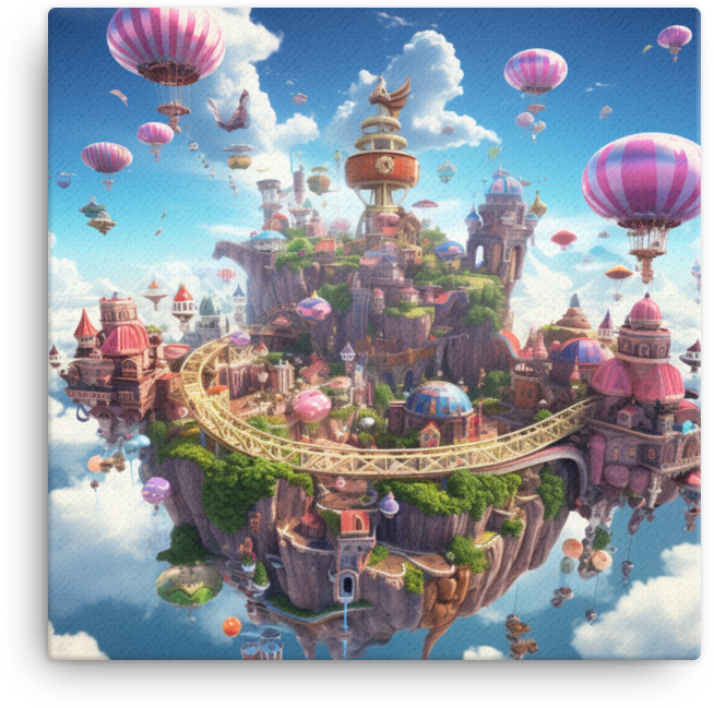 Floating City with Hot Air Balloons Canvas