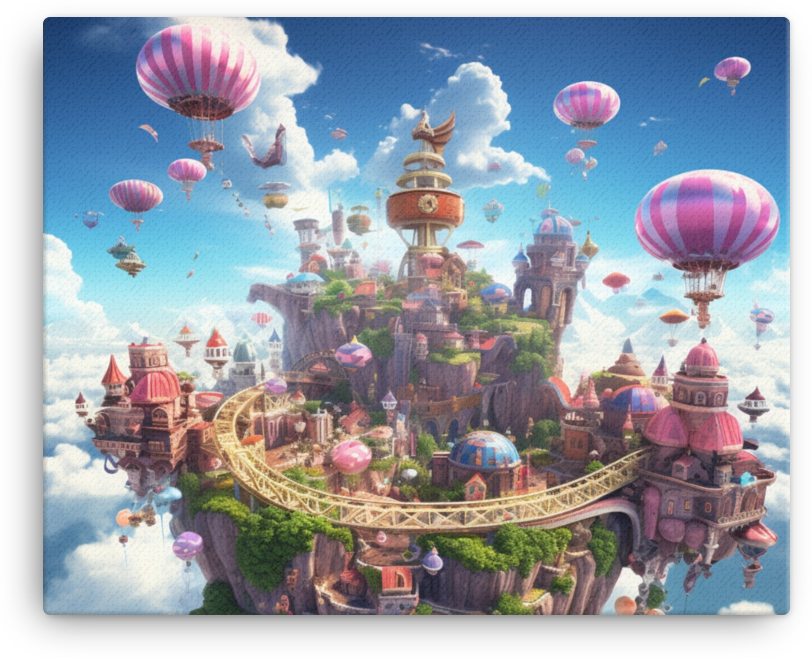 Floating City with Hot Air Balloons Canvas