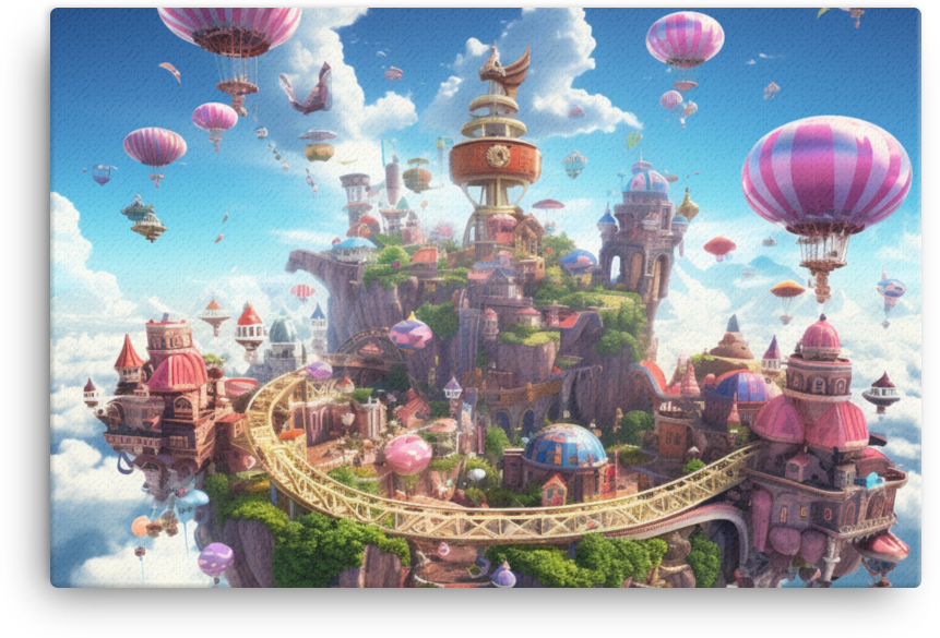 Floating City with Hot Air Balloons Canvas