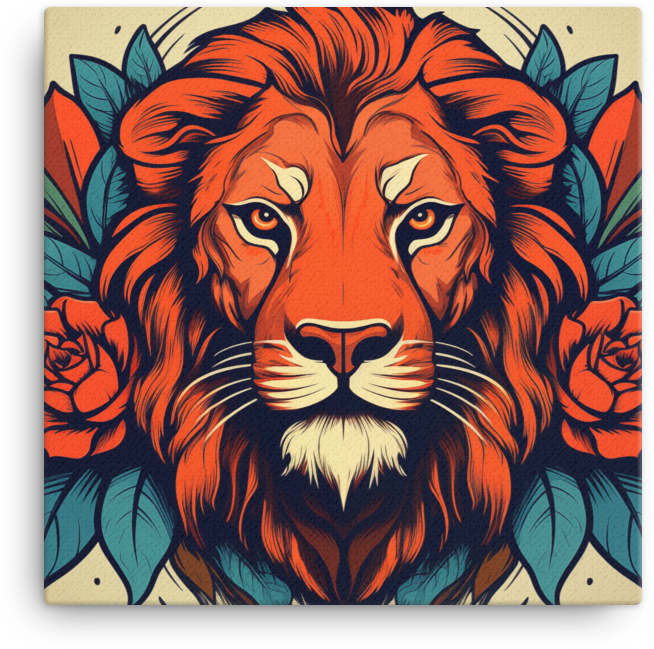 Floral Majesty Lion Canvas Wall Art