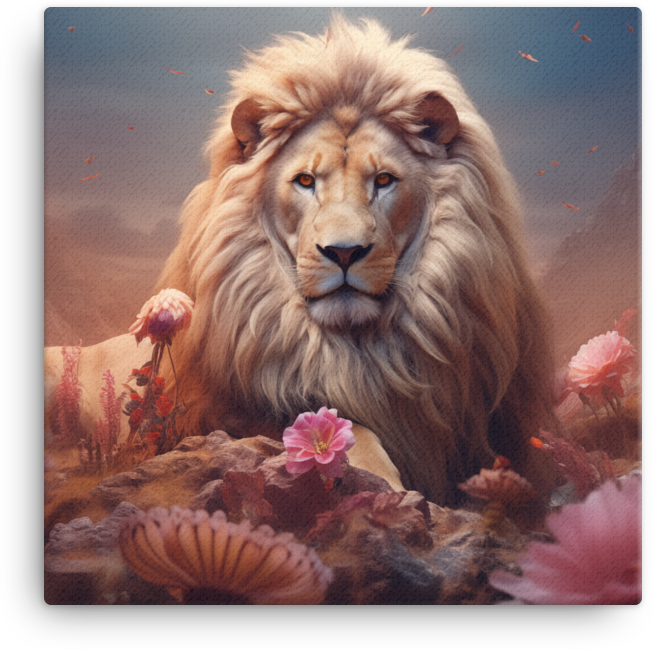 Floral Majesty Lion Canvas Wall Art
