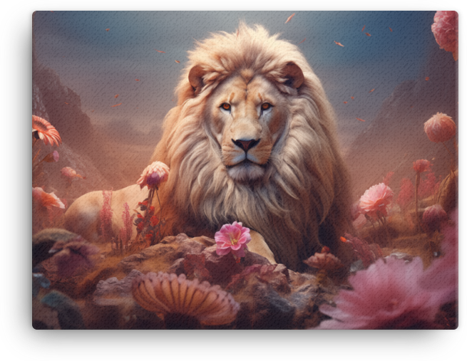 Floral Majesty Lion Canvas Wall Art