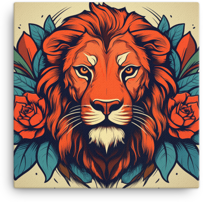 Floral Majesty Lion Canvas Wall Art