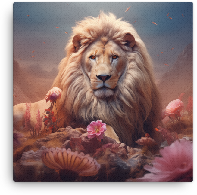 Floral Majesty Lion Canvas Wall Art