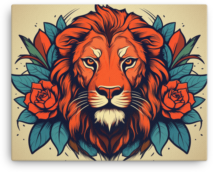 Floral Majesty Lion Canvas Wall Art