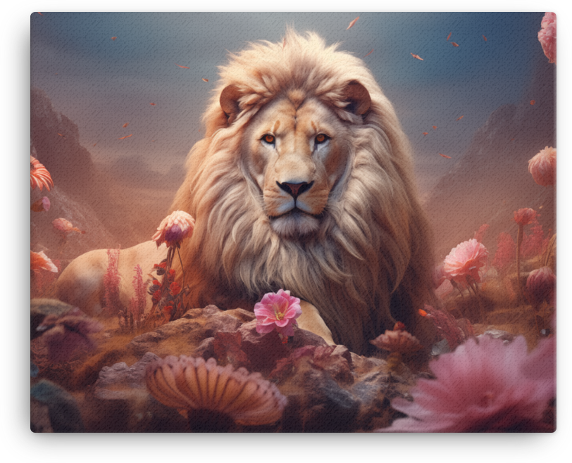 Floral Majesty Lion Canvas Wall Art