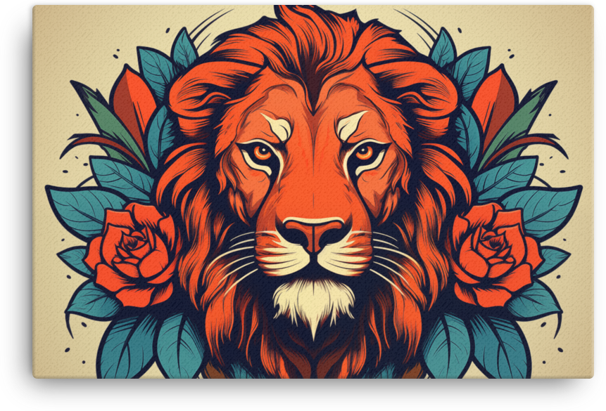 Floral Majesty Lion Canvas Wall Art