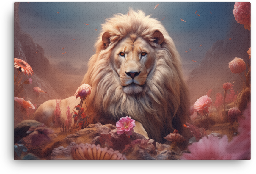 Floral Majesty Lion Canvas Wall Art