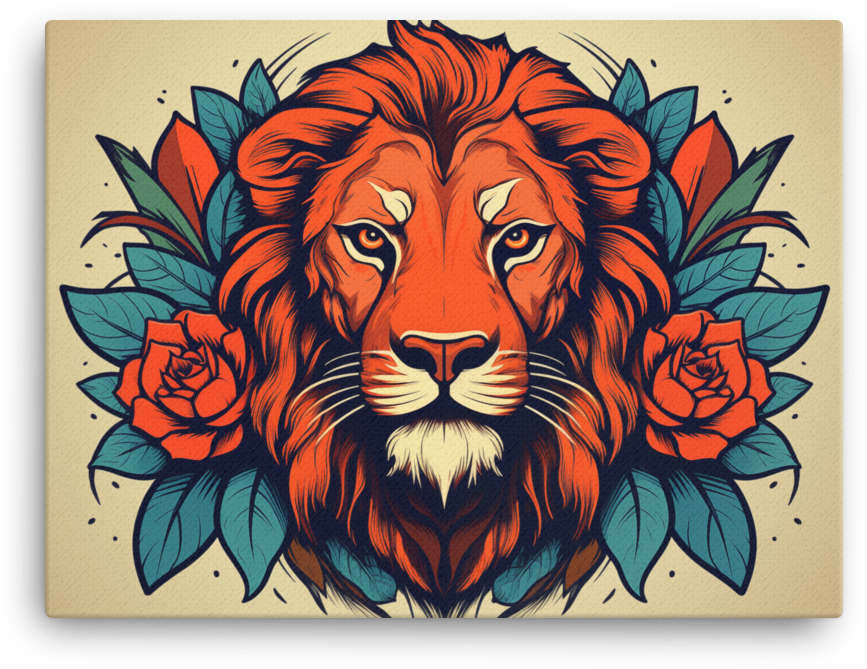 Floral Majesty Lion Canvas Wall Art