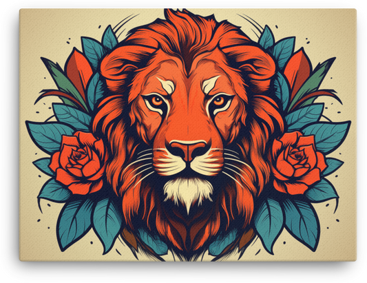 Floral Majesty Lion Canvas Wall Art