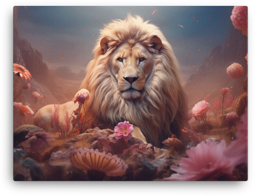 Floral Majesty Lion Canvas Wall Art