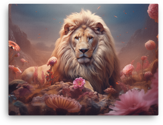 Floral Majesty Lion Canvas Wall Art