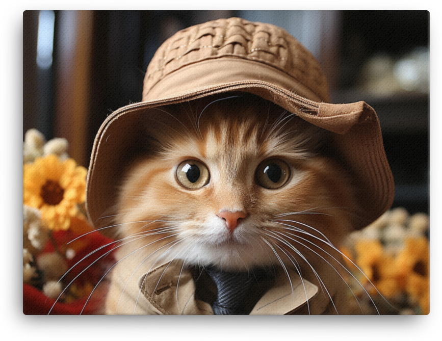 Fluffy Cat in Adventure Hat Canvas