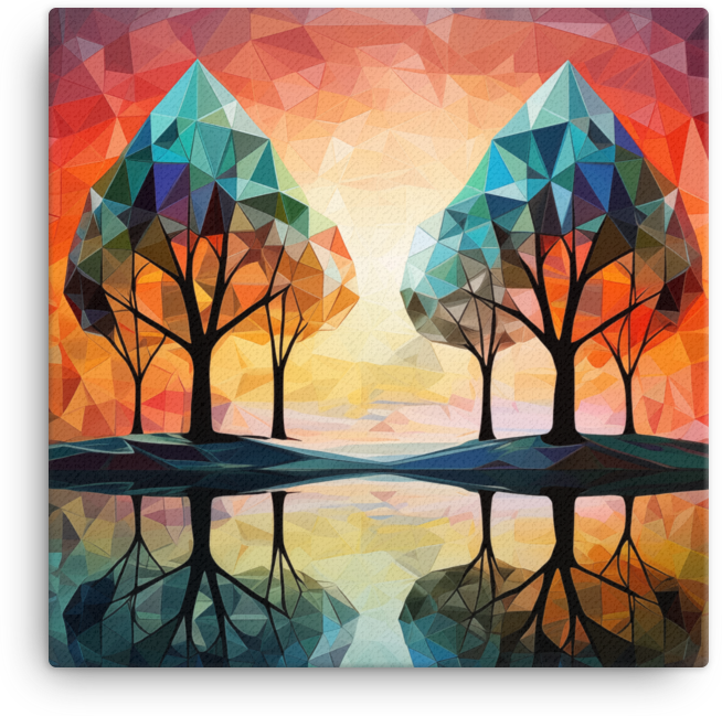 Geometric Autumn Reflection Trees Canvas wall art