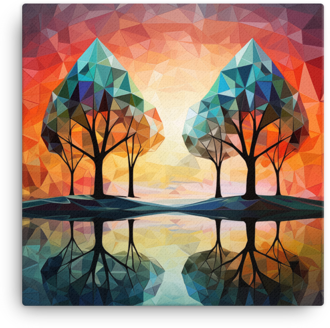 Geometric Autumn Reflection Trees Canvas wall art