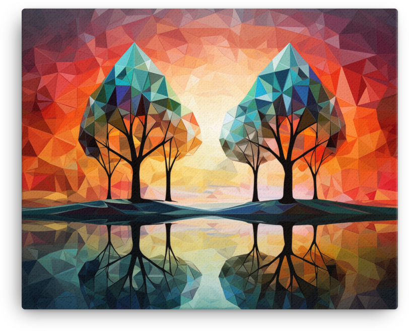 Geometric Autumn Reflection Trees Canvas wall art