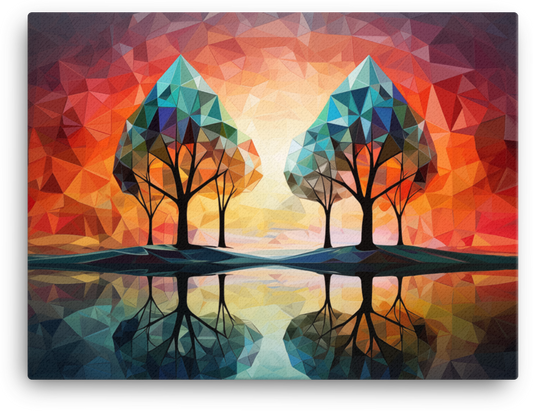 Geometric Autumn Reflection Trees Canvas wall art