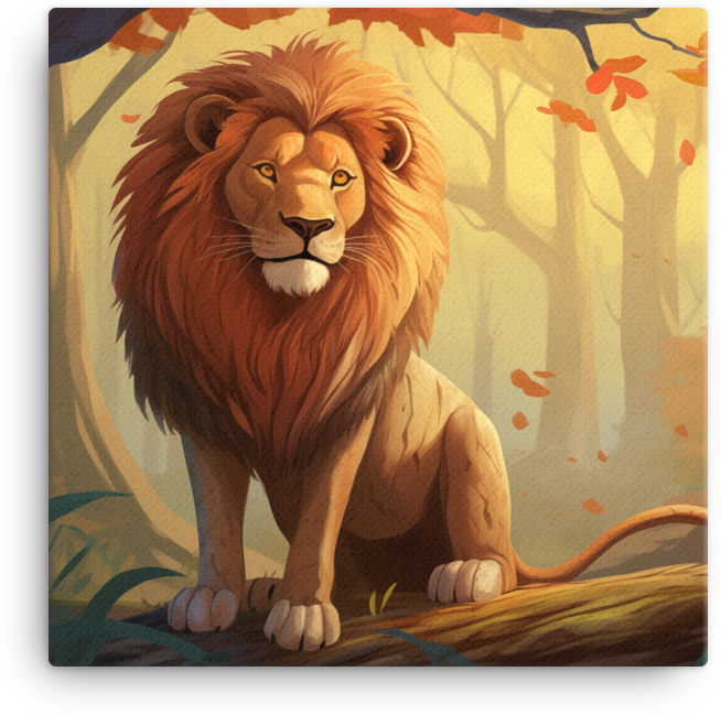 Golden Autumn Watch Lion Canvas Wall Art