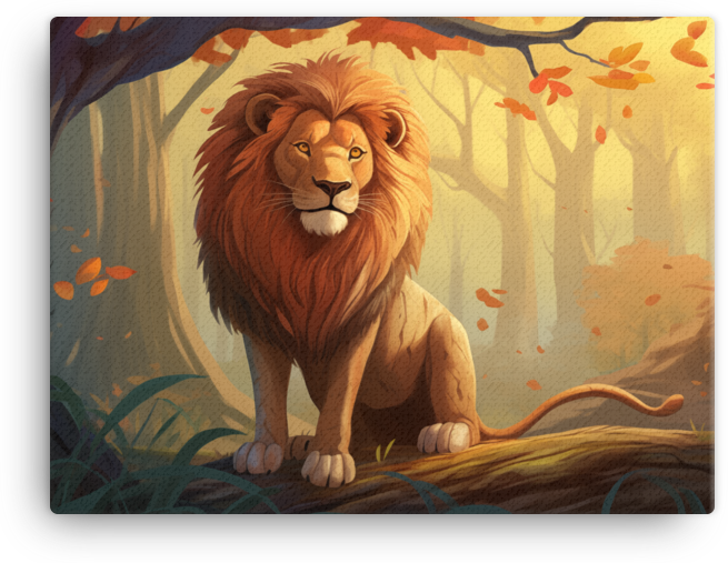 Golden Autumn Watch Lion Canvas Wall Art