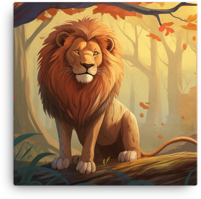 Golden Autumn Watch Lion Canvas Wall Art