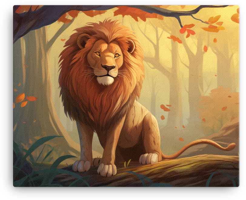 Golden Autumn Watch Lion Canvas Wall Art