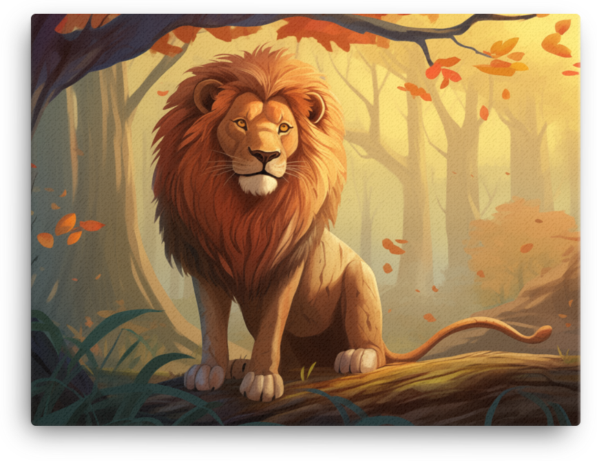 Golden Autumn Watch Lion Canvas Wall Art