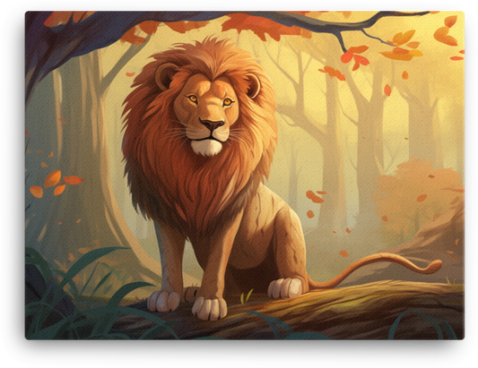 Golden Autumn Watch Lion Canvas Wall Art