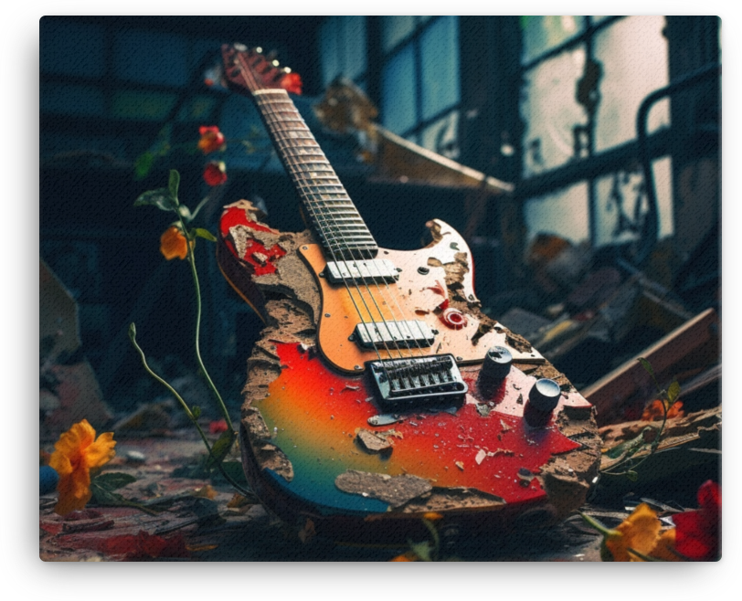 Guitar Amidst Blooms Canvas