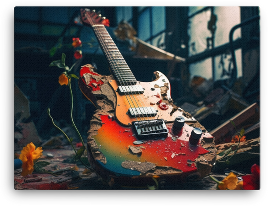 Guitar Amidst Blooms Canvas