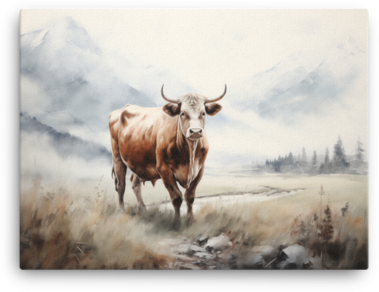 Highland Serenity Cow Canvas Wall Art