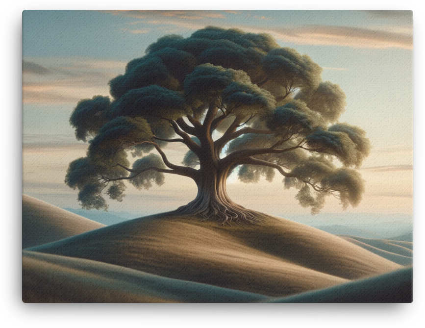 Hilltop Solitude Oak Tree Canvas wall art