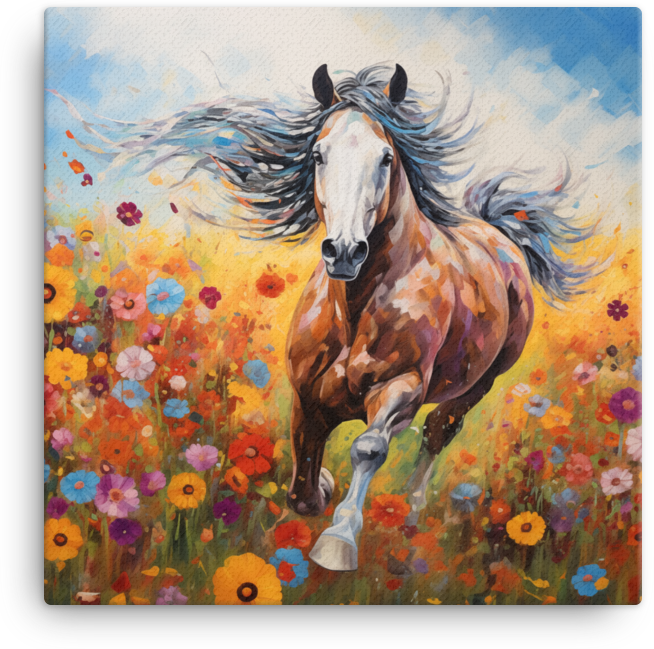 Horse in a Field of Wildflowers Canvas Wall Art